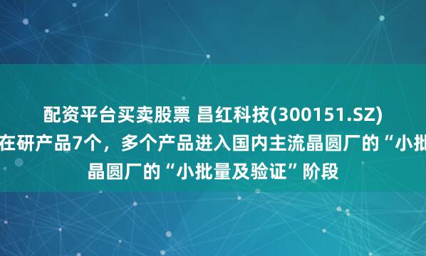 配资平台买卖股票 昌红科技(300151.SZ)：晶圆载具目前在研产品7个，多个产品进入国内主流晶圆厂的“小批量及验证”阶段