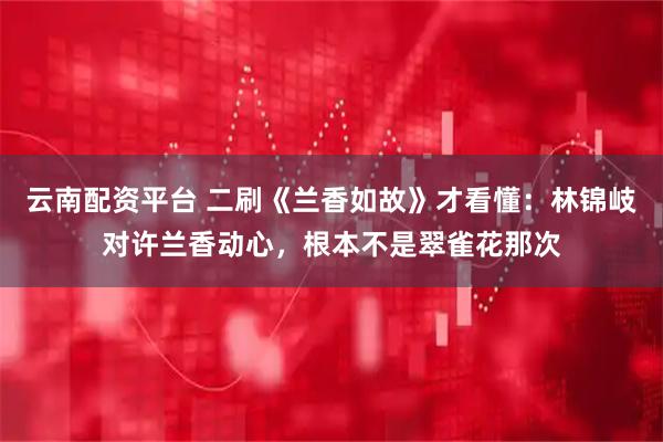 云南配资平台 二刷《兰香如故》才看懂：林锦岐对许兰香动心，根本不是翠雀花那次